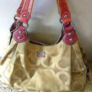 Pink & tan Coach purse, barley used, a lot of room